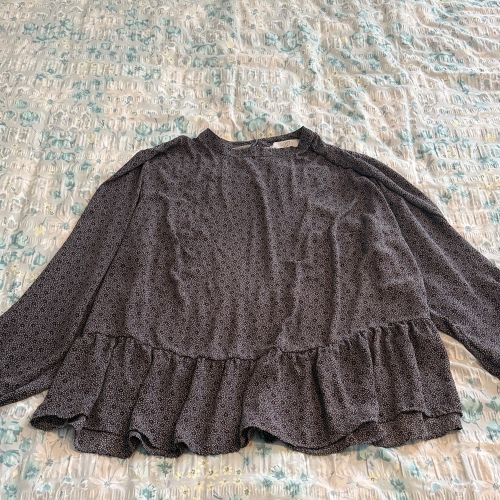 LOFT Black Patterned Ruffle Blouse - image 3